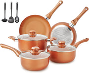 11pcs Copper Ceramic Cookwear Set Non Stick Pots & Pans PFOA Free with Lids