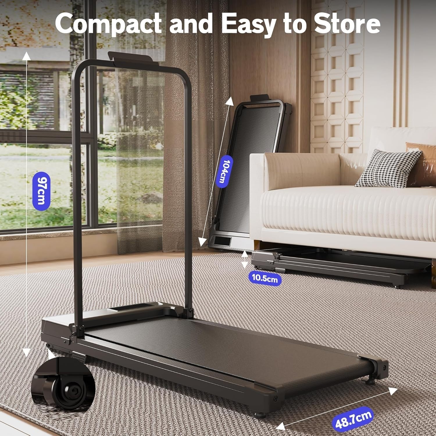 Under Desk Treadmill Walking Pad With Handle Remote LED 6km/h Home Office