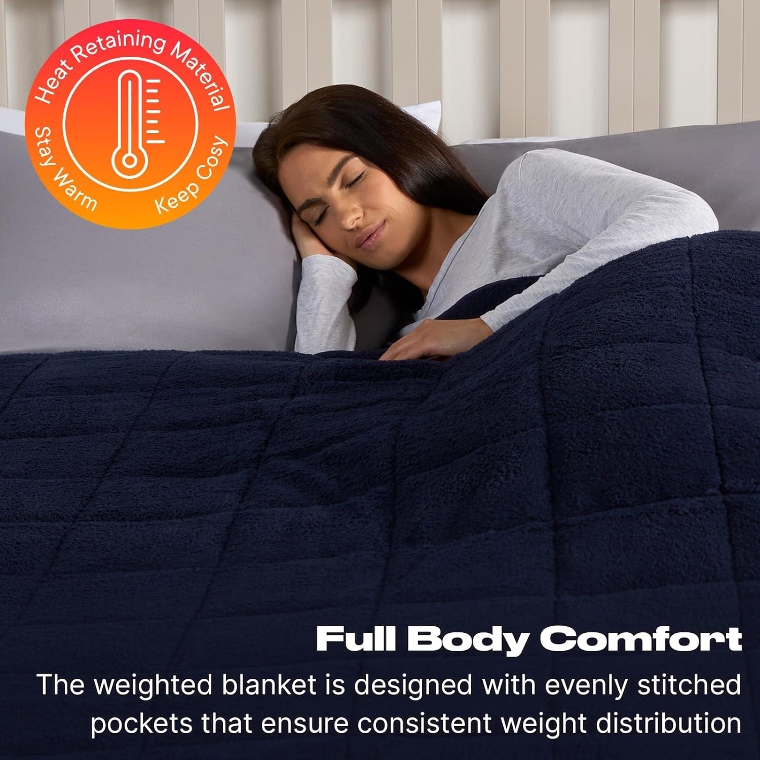 Navy Blue Teddy Fleece Weighted Blanket 4kg 125x150cm for Calm Comfort