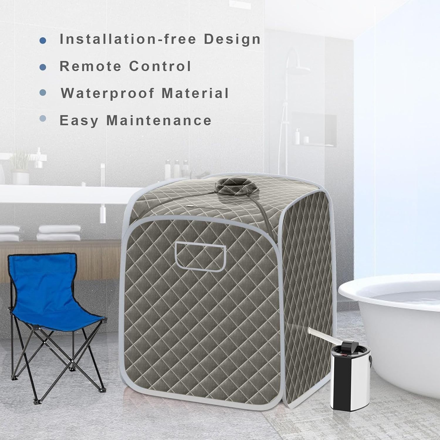 Portable Full Body Steam Sauna Tent – 3L Steamer, Chair, Remote, Grey