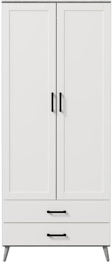 White 2 Door Wardrobe with Drawers & Rail – Slim Modern Bedroom Storage