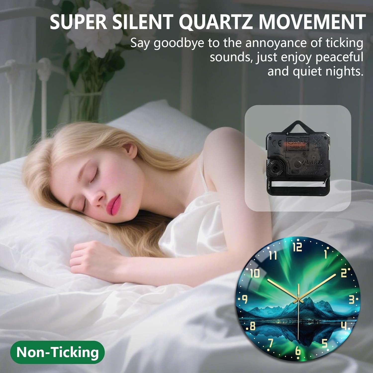 30cm Aurora Landscape Wall Clock – Silent Non-Ticking Glass Art Design