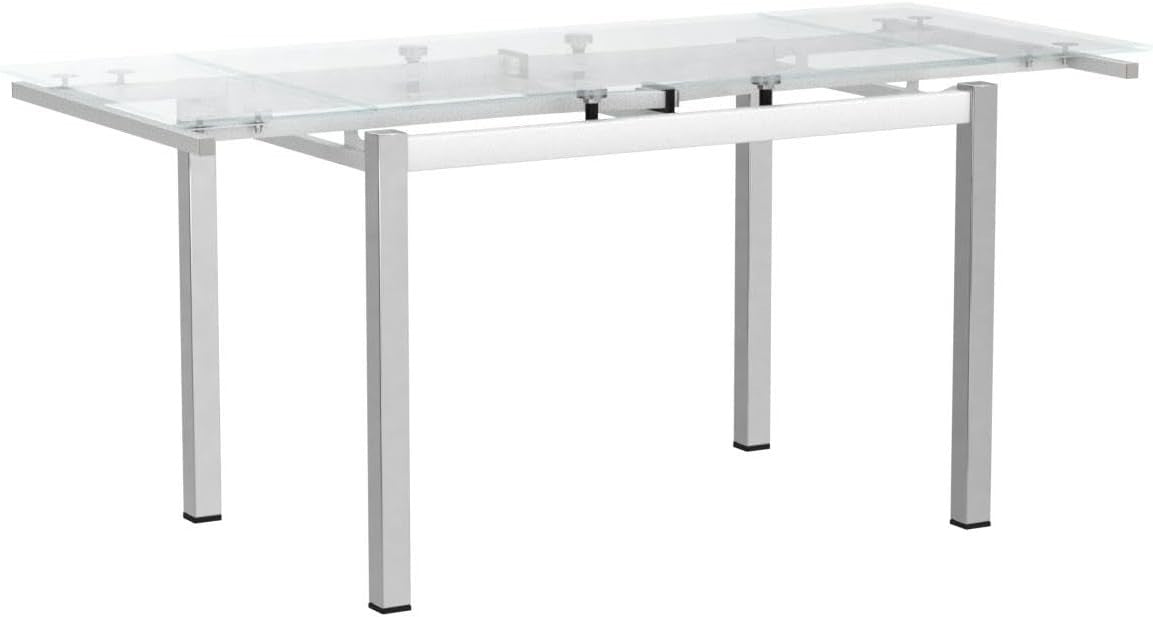 White Glass Extending Dining Table Chrome Legs Modern Kitchen Table