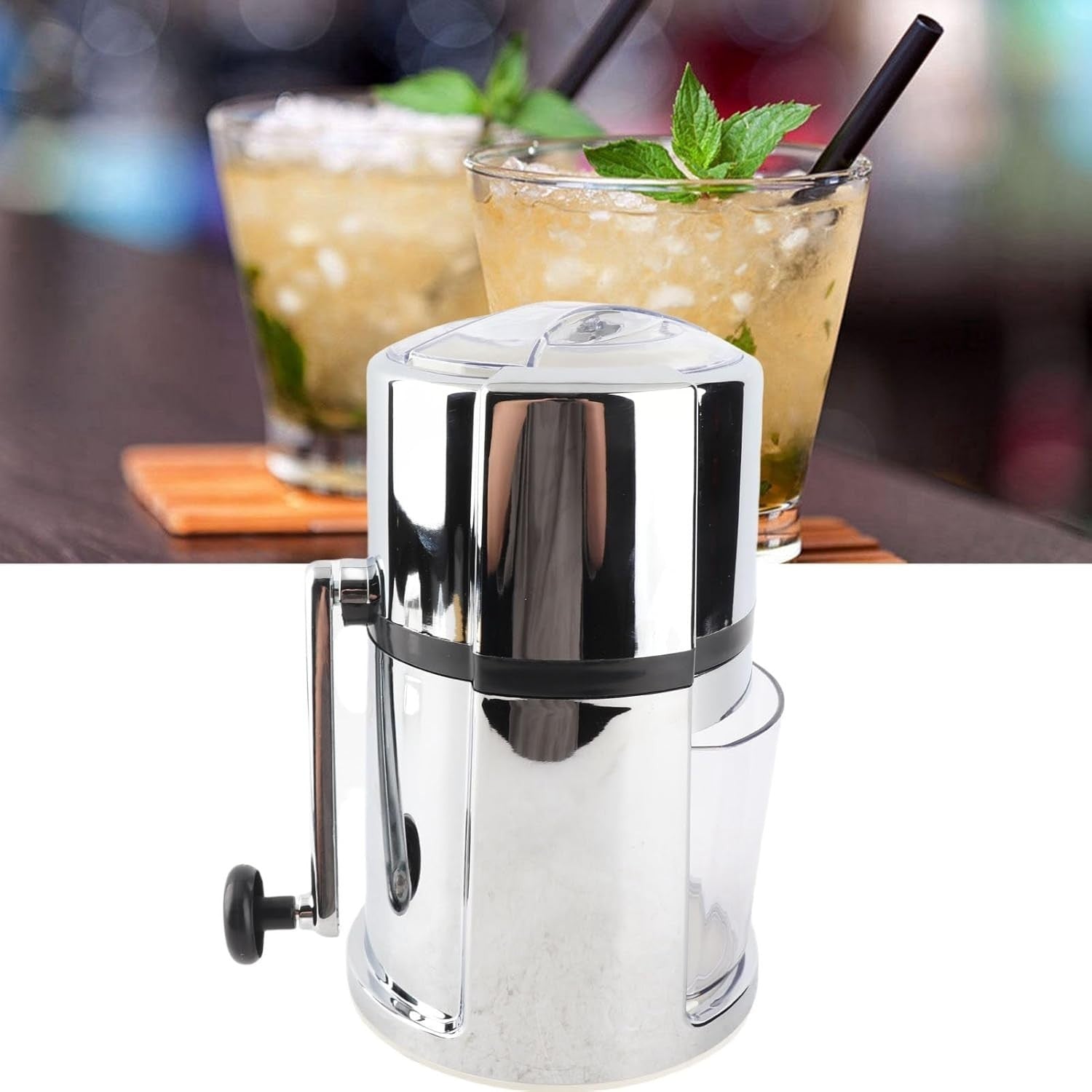 Manual Ice Crusher Stainless Steel Snow Cone Slush Maker Portable Hand Crank