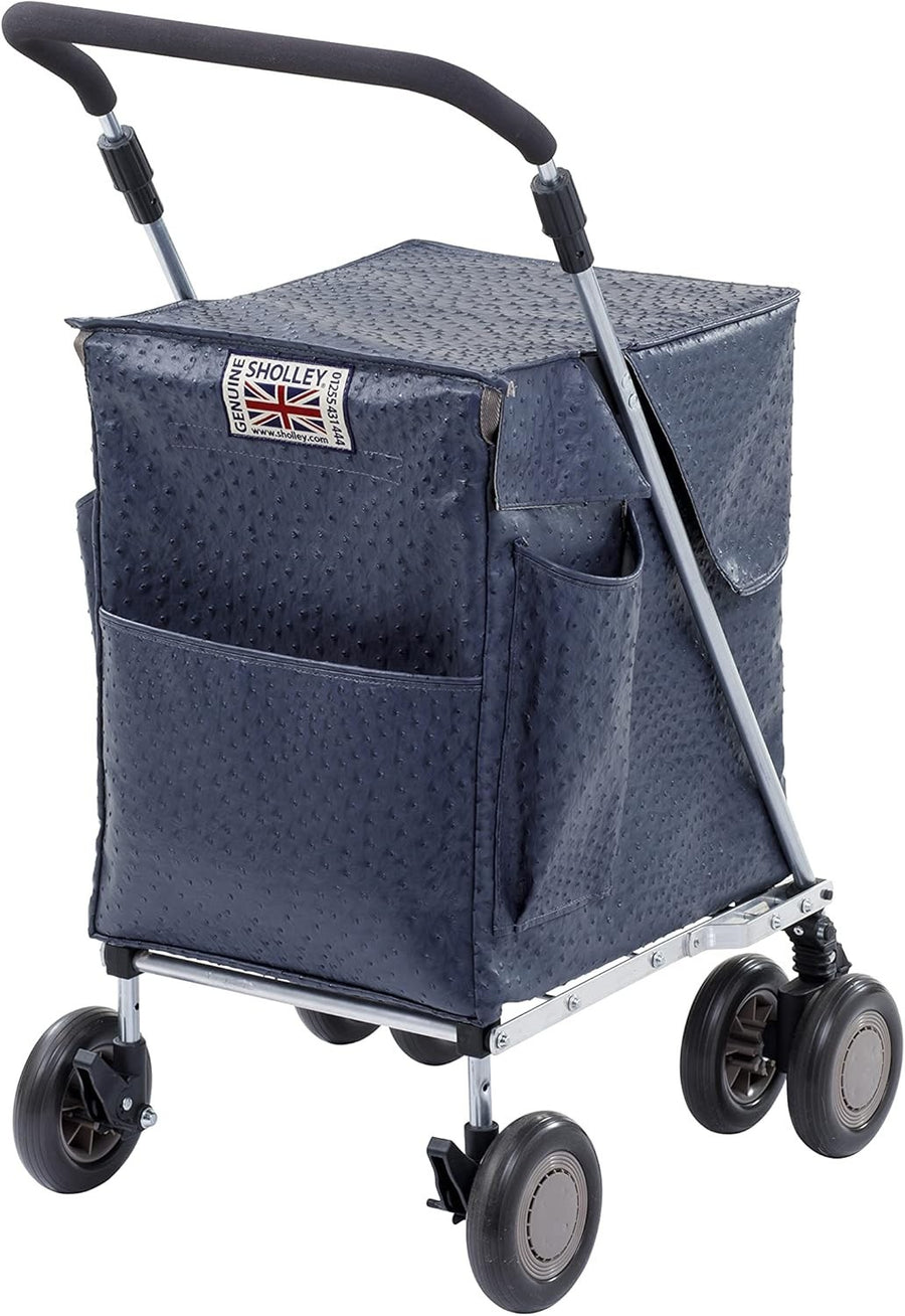 Deluxe 4 Wheel Shopping Trolley Petite Folding Mobility Cart Navy