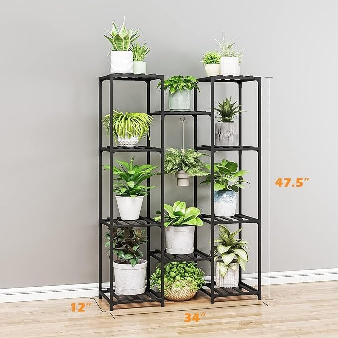 Tall Black Wooden Plant Stand Indoor Outdoor Multi-Shelf Flower Rack