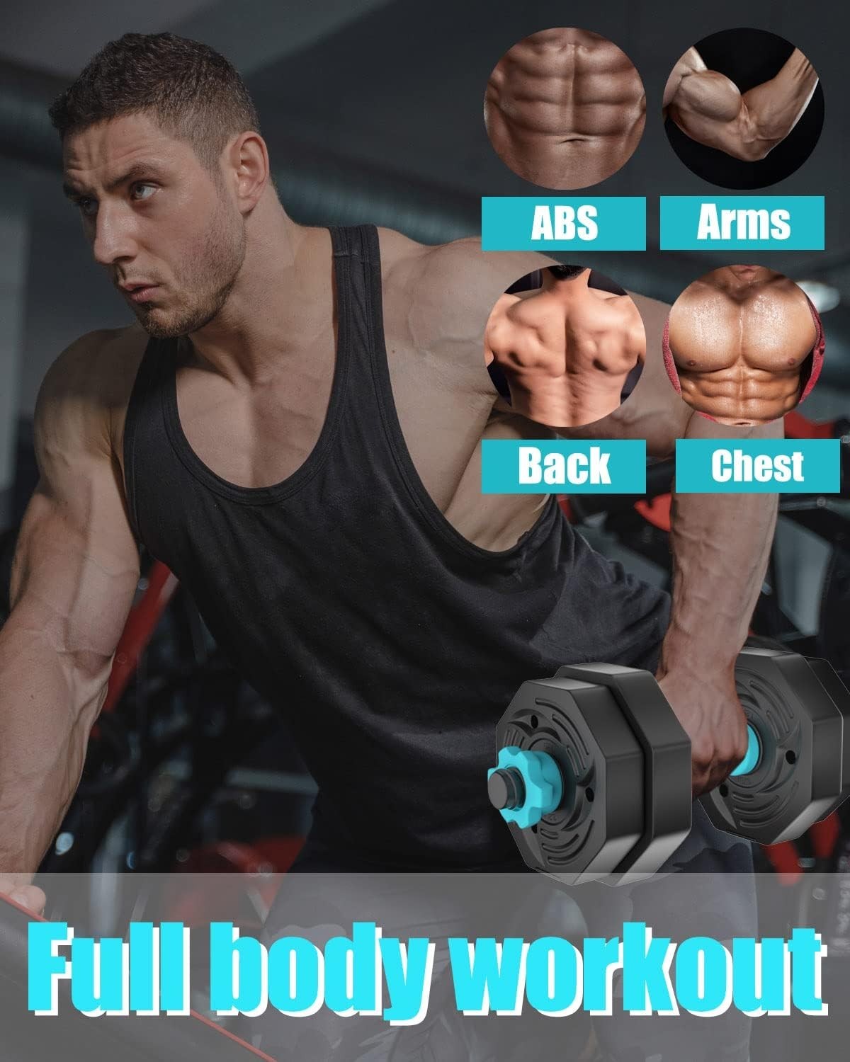 Adjustable Dumbbell & Barbell Set 20LB Anti-Roll Weights Non-Slip Home Gym