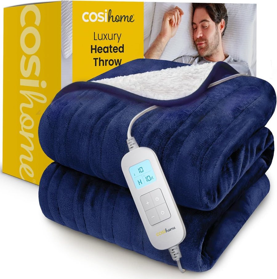 Electric Heated Throw Blanket 160x130cm Fleece Sherpa Remote Timer Washable