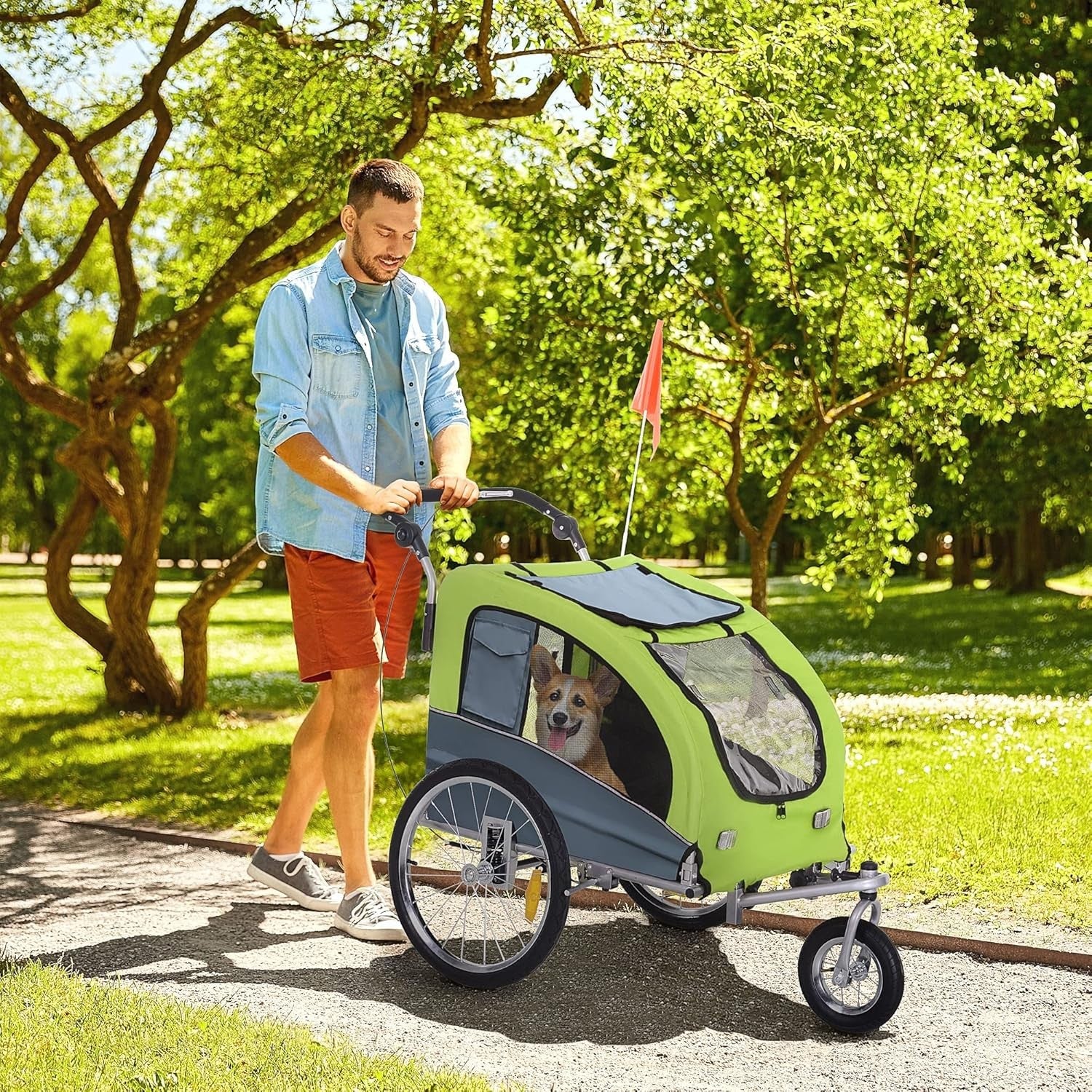 Pet Bicycle Trailer Carrier 3 Wheel Push Pull Water Resistant Dog Pram