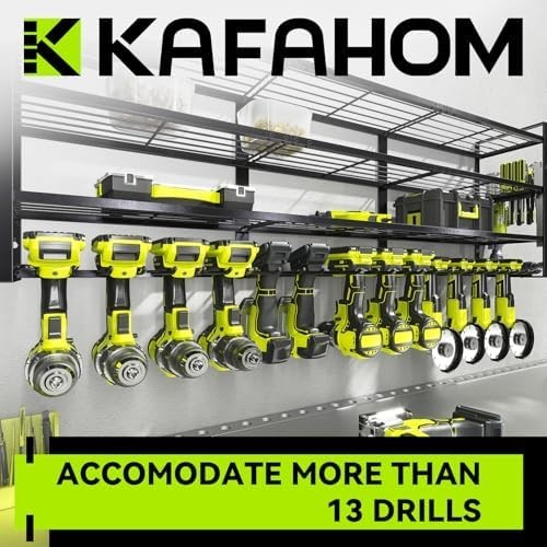 Wall Mounted Power Tool Rack 4-Tier 13 Drill Holder Black