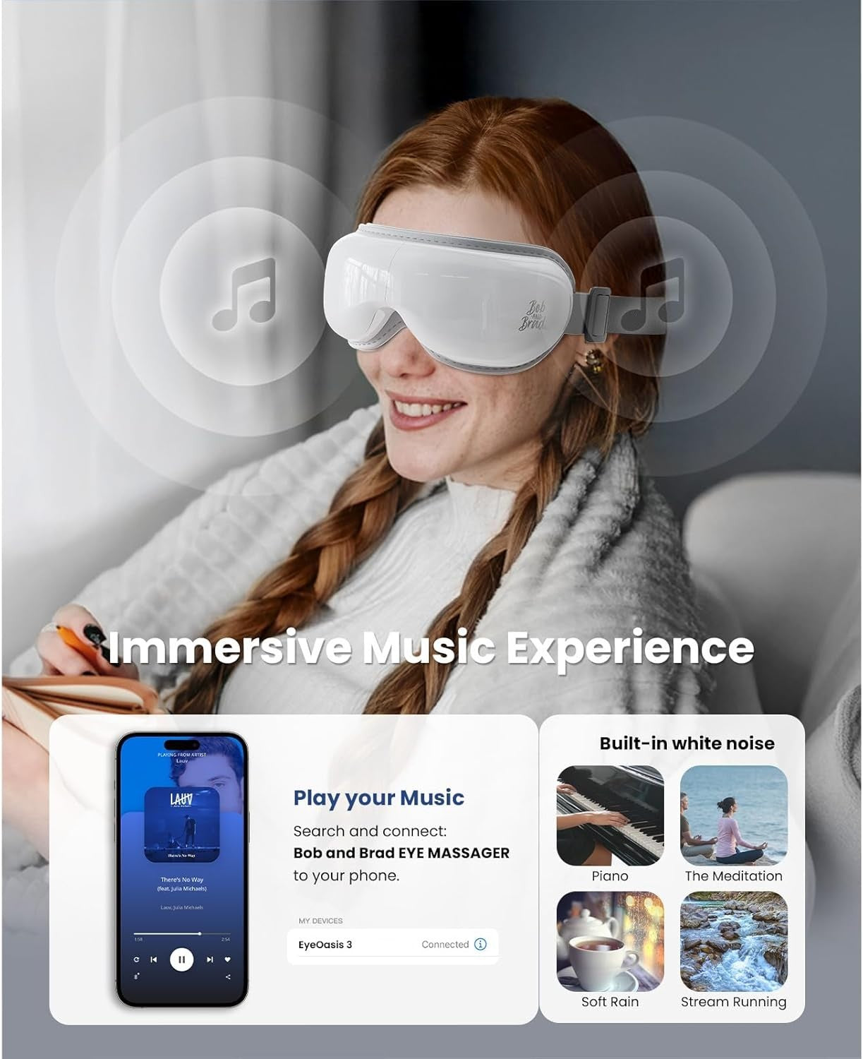 Eye Massager with Heat & Cooling Music Rechargeable Eye Mask
