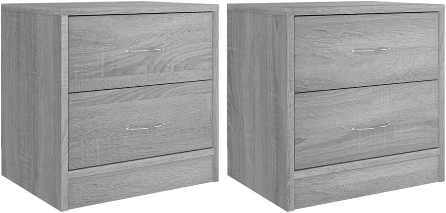 Set of 2 Grey Bedside Tables | 2 Drawer Nightstands Modern Wood Cabinets