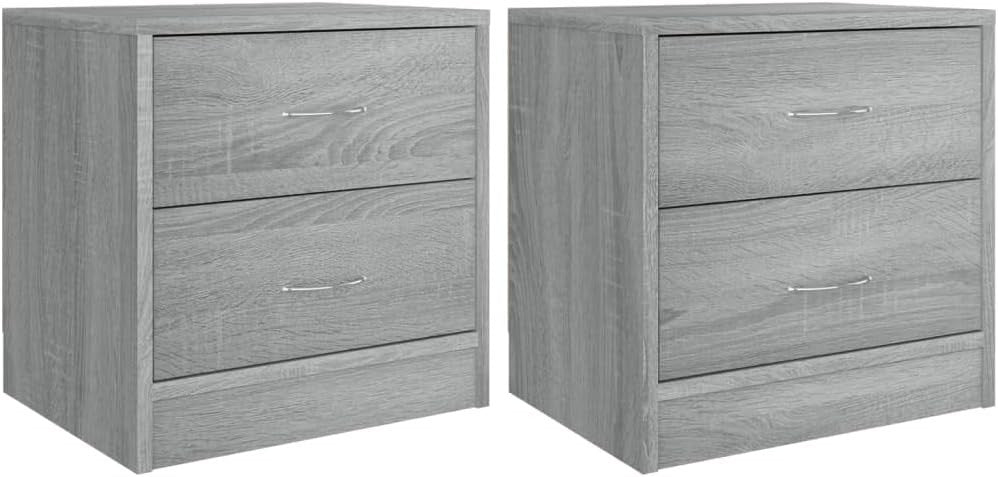 Set of 2 Grey Bedside Tables | 2 Drawer Nightstands Modern Wood Cabinets