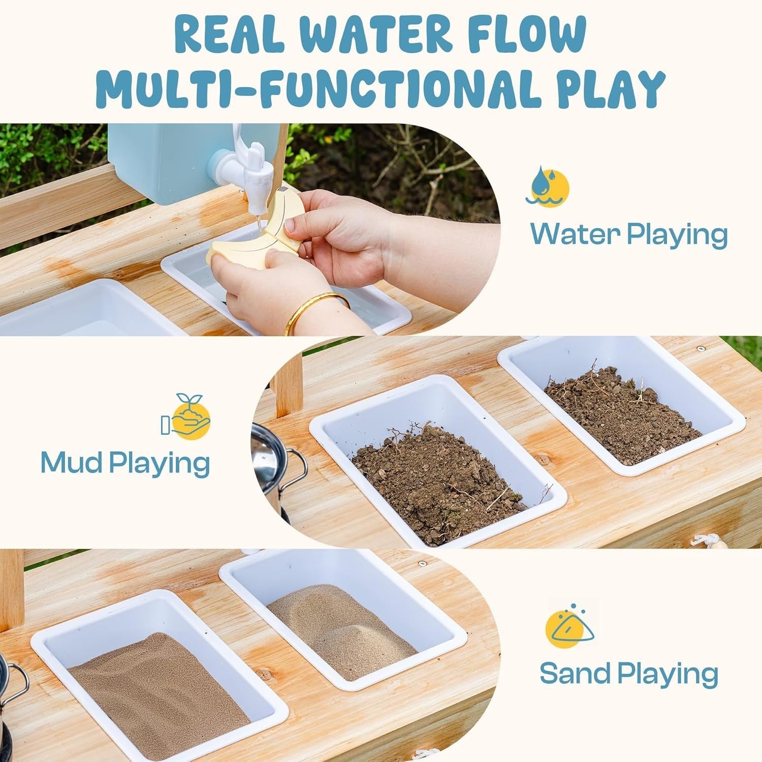 Outdoor Wooden Mud Kitchen Kids Playset Faucet Blackboard Garden Toy