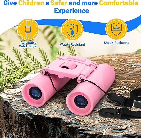 8x21 Kids Pink Binoculars HD Fixed Focus Outdoor Bird Watching Gift Toy