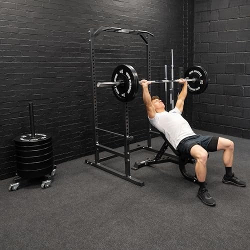 Heavy-Duty Half Power Cage Squat Rack Gunmetal with Dip Station & Safety Bars