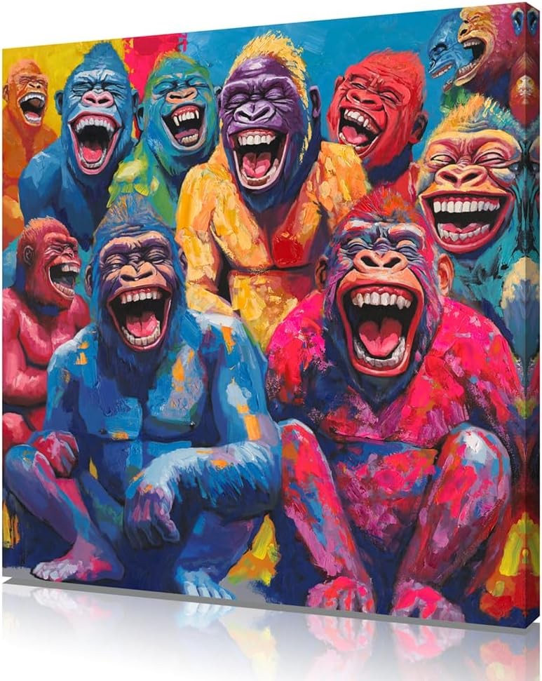 Colorful Chimpanzee Wall Art Canvas 30x30cm Framed Animal Decor
