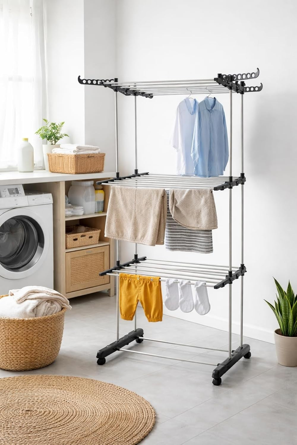 3 Tier Clothes Airer Folding Drying Rack Indoor Outdoor Space Saving Laundry