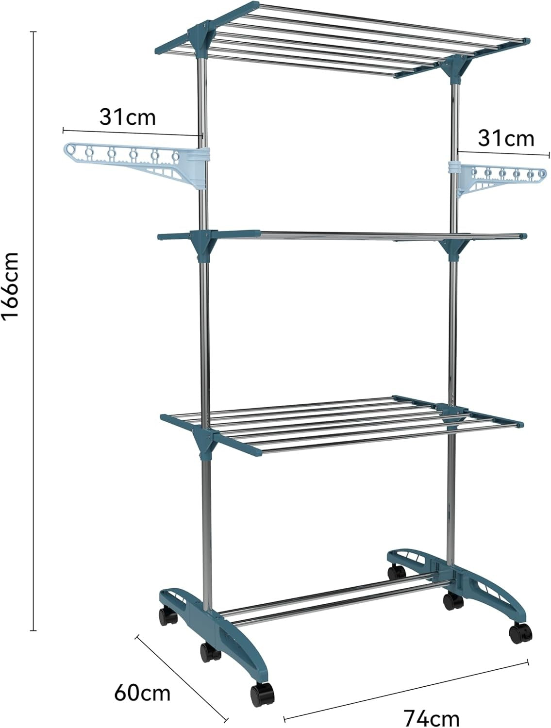 4 Tier Clothes Airer Stainless Steel Folding Laundry Drying Rack with Shoe Shelf