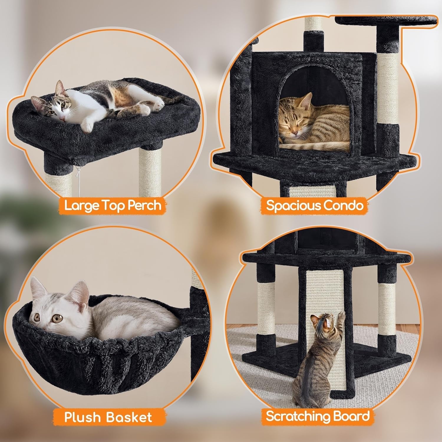 Cat Tree 107cm Climbing Tower With Scratching Posts Condo Basket Indoor Cats