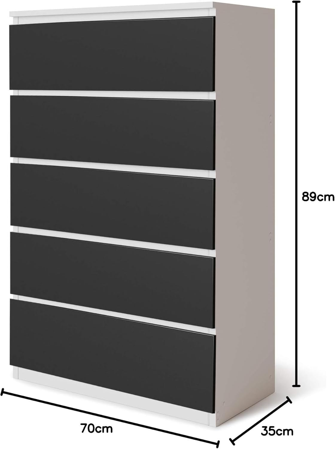 Modern 5 Drawer Storage Chest Black Drawers White Frame Bedroom Cabinet