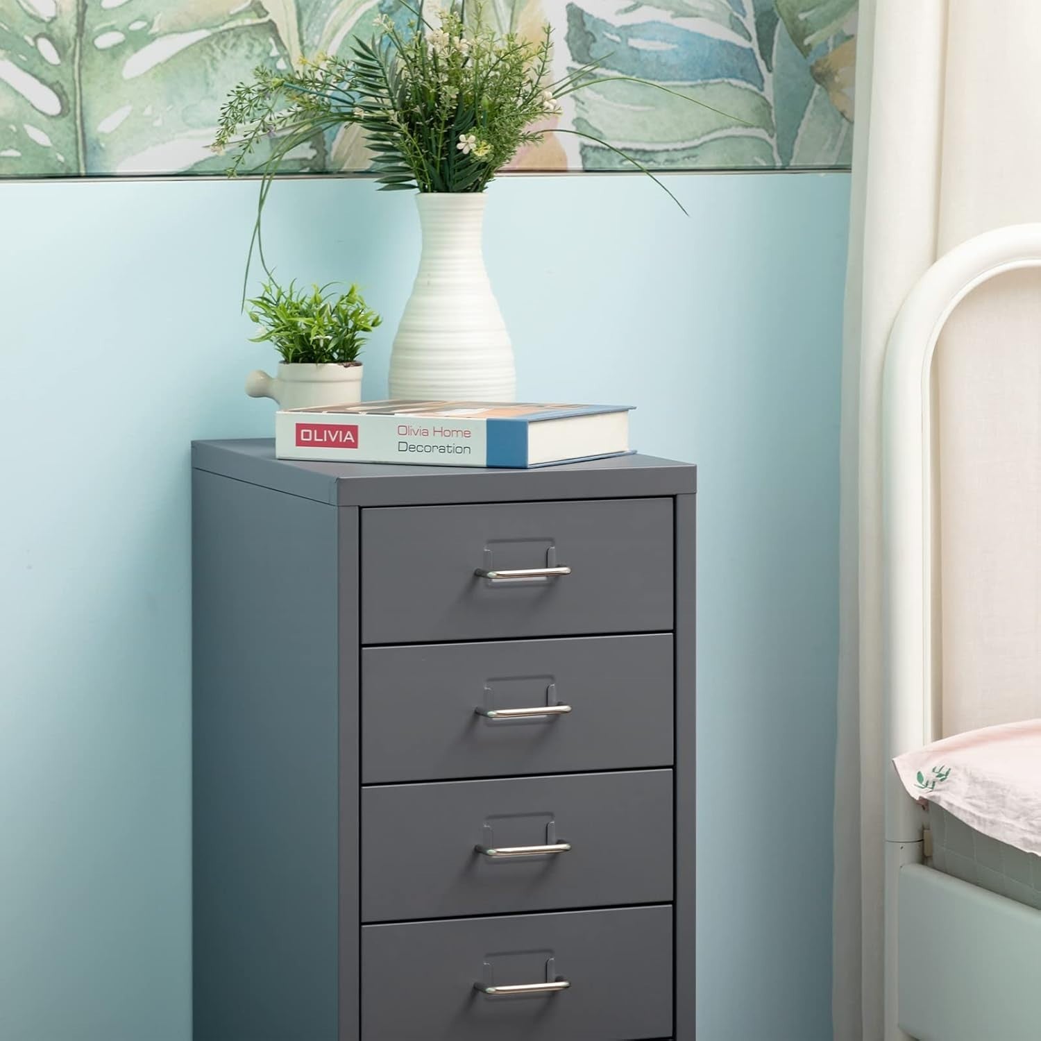 Grey Steel Rolling Drawer Cabinet 5 Tier Mobile Home Office Storage