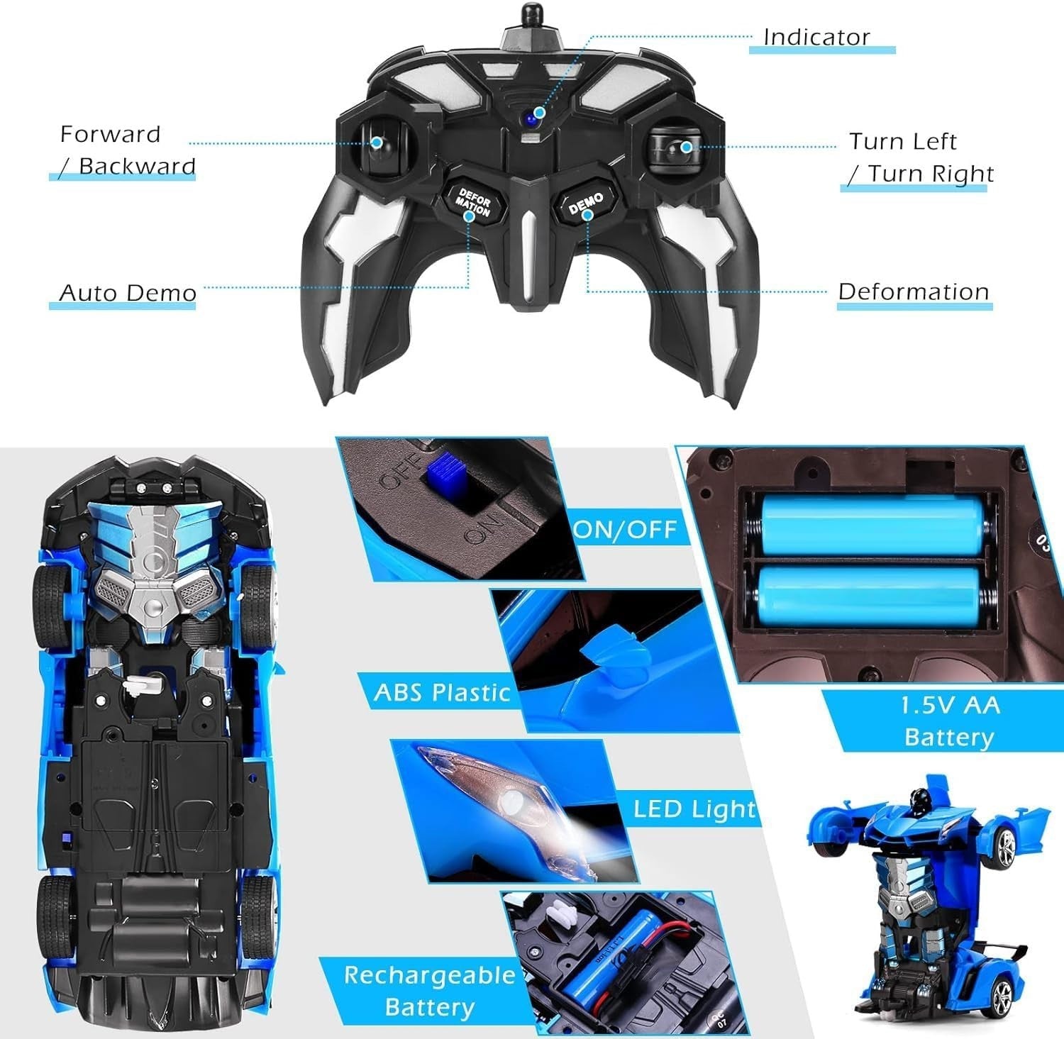Transforming Robot RC Car 360° Rotating Toy – Gift for Kids Boys 3–8+