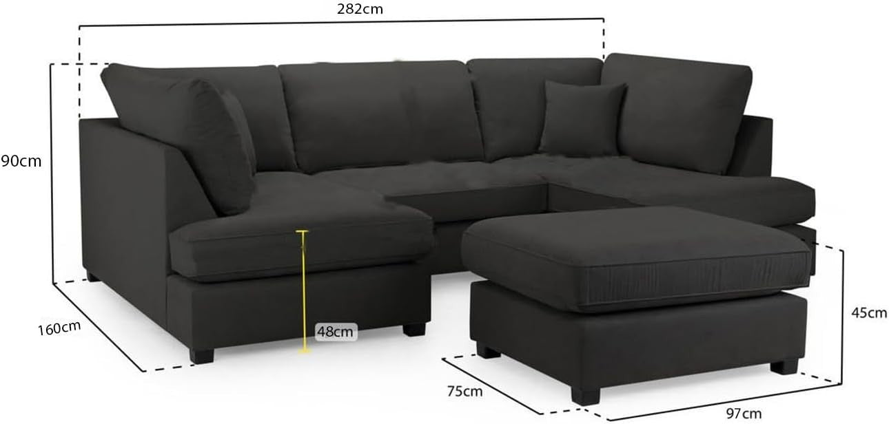 U Shaped 5 Seater Sofa High Back Plush Velvet Corner Couch Cinema Lounge