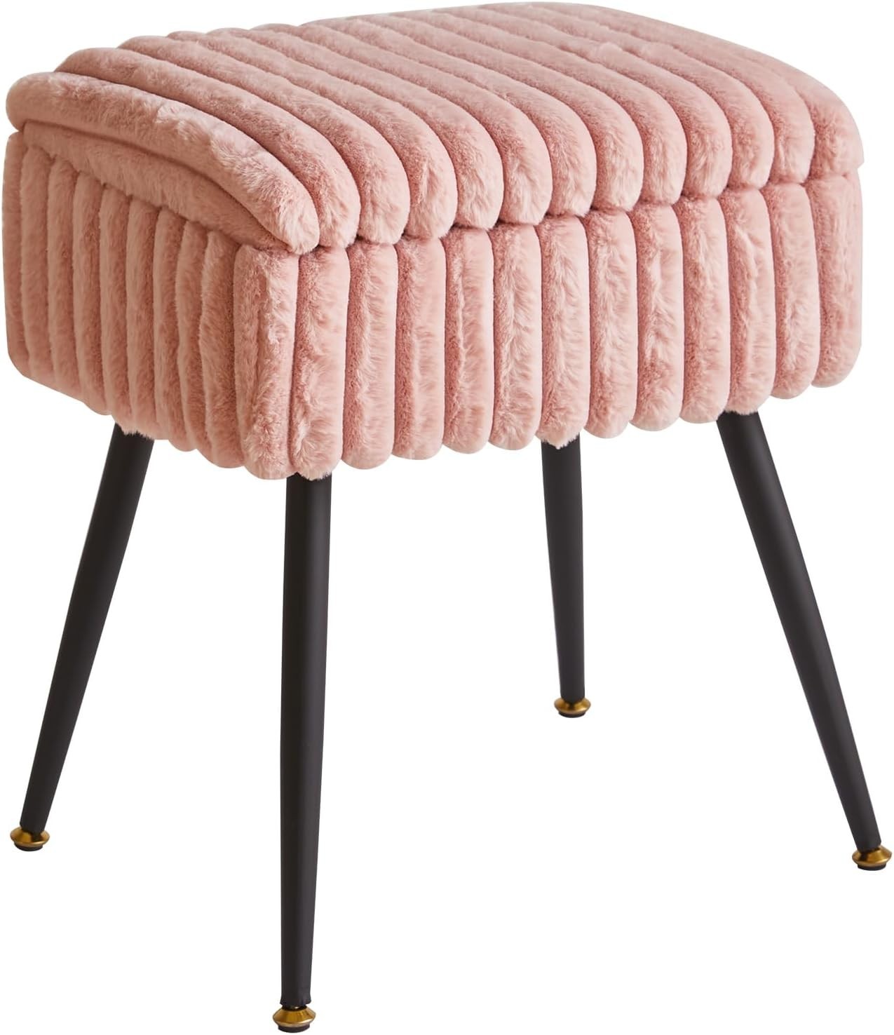 Pink Velvet Vanity Stool with Storage – Rectangular Ottoman Seat