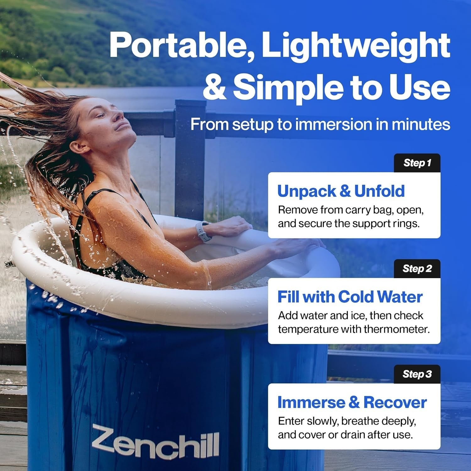 370L Portable Ice Bath Tub Cold Plunge for Adults Blue Outdoor Therapy