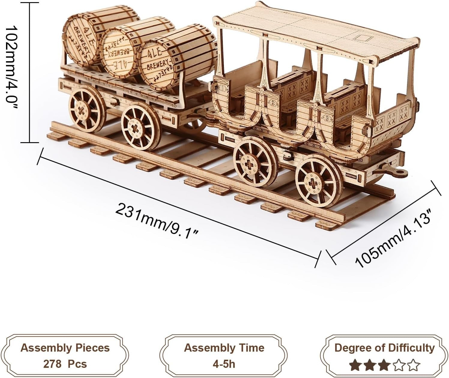 3D Wooden Mechanical Wine Barrel Truck Puzzle – DIY Model Kit, 278 PCS