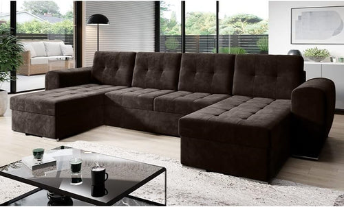 Space-Saving Brown U-Shaped Sofa Bed with Storage & Sleep Function