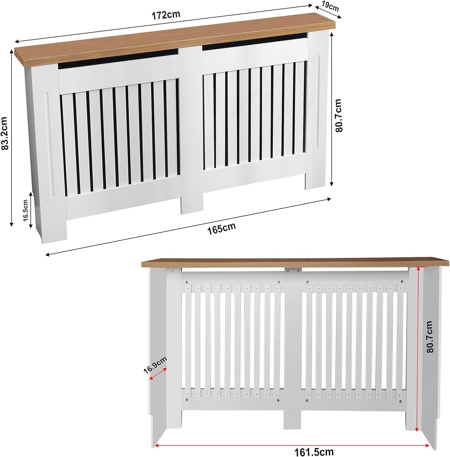 Extra Large White Radiator Cover MDF Wood Cabinet Modern Vertical Slat Oak Shelf