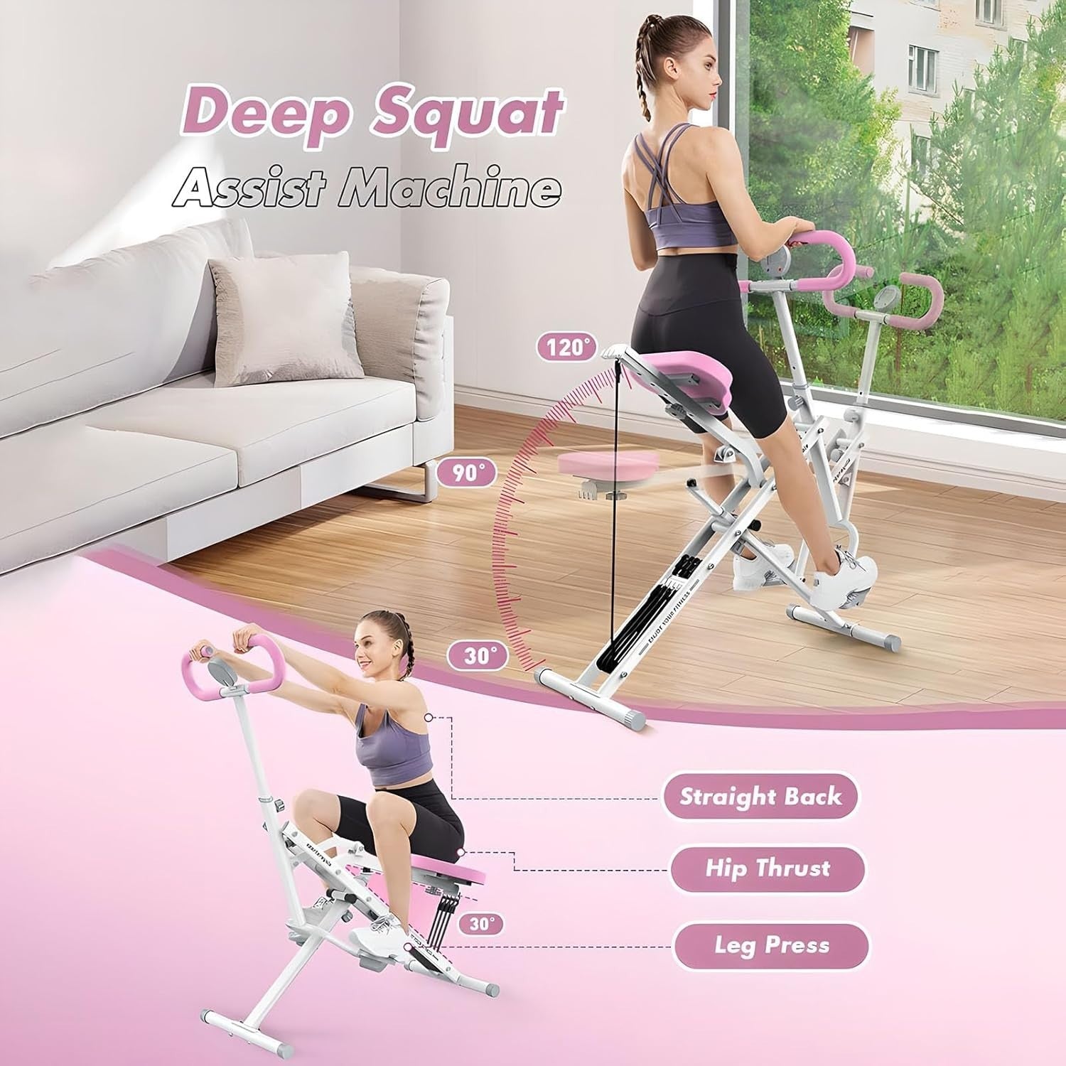 Foldable Row Ride Squat Trainer LCD Display 660lb Home Gym Machine