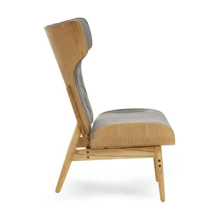 Dark Grey Velvet Wingback Accent Chair Elm Wood Frame Lounge Seat