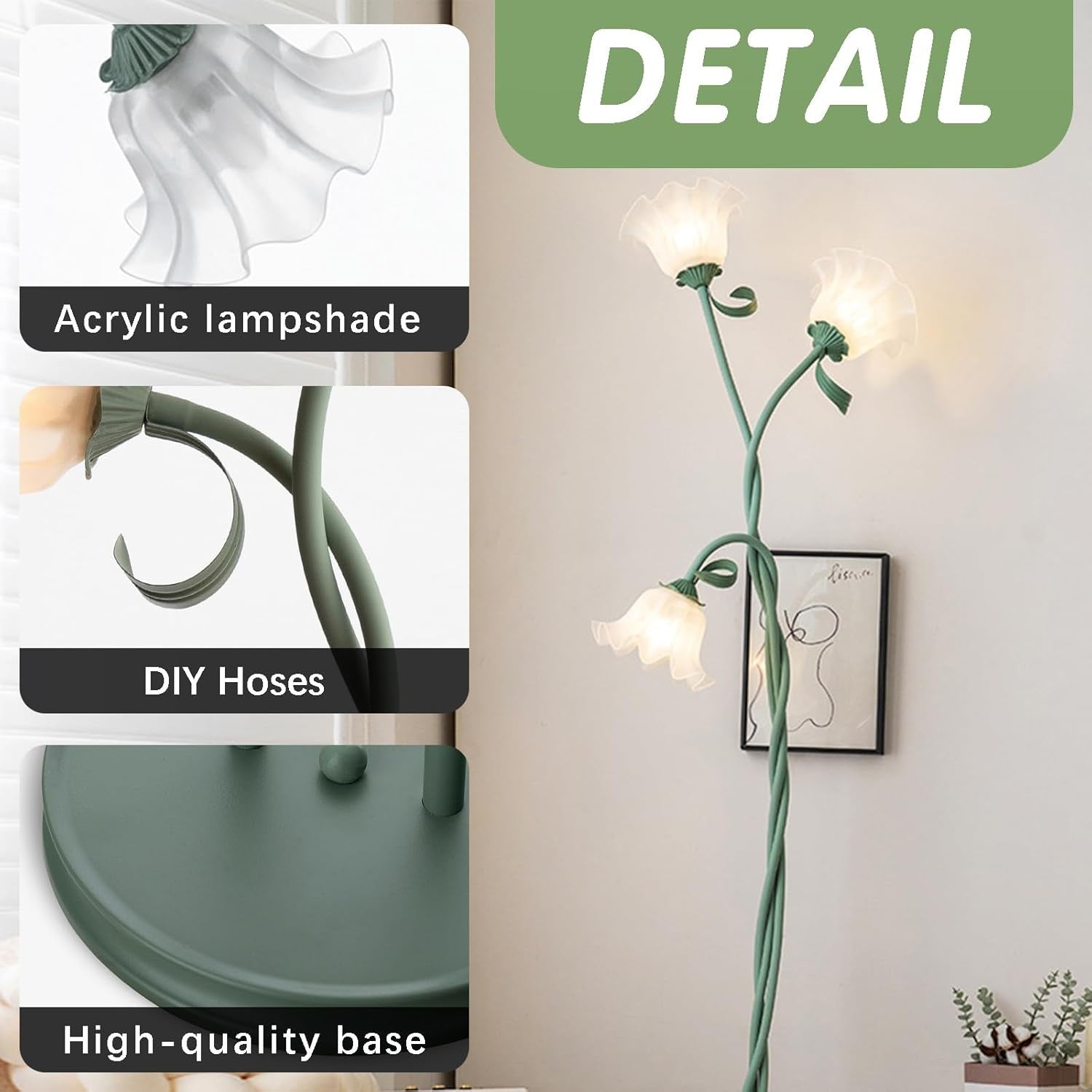 Flower Floor Lamp Standing Light 3 Heads Dimmable Decorative Living Room Lamp