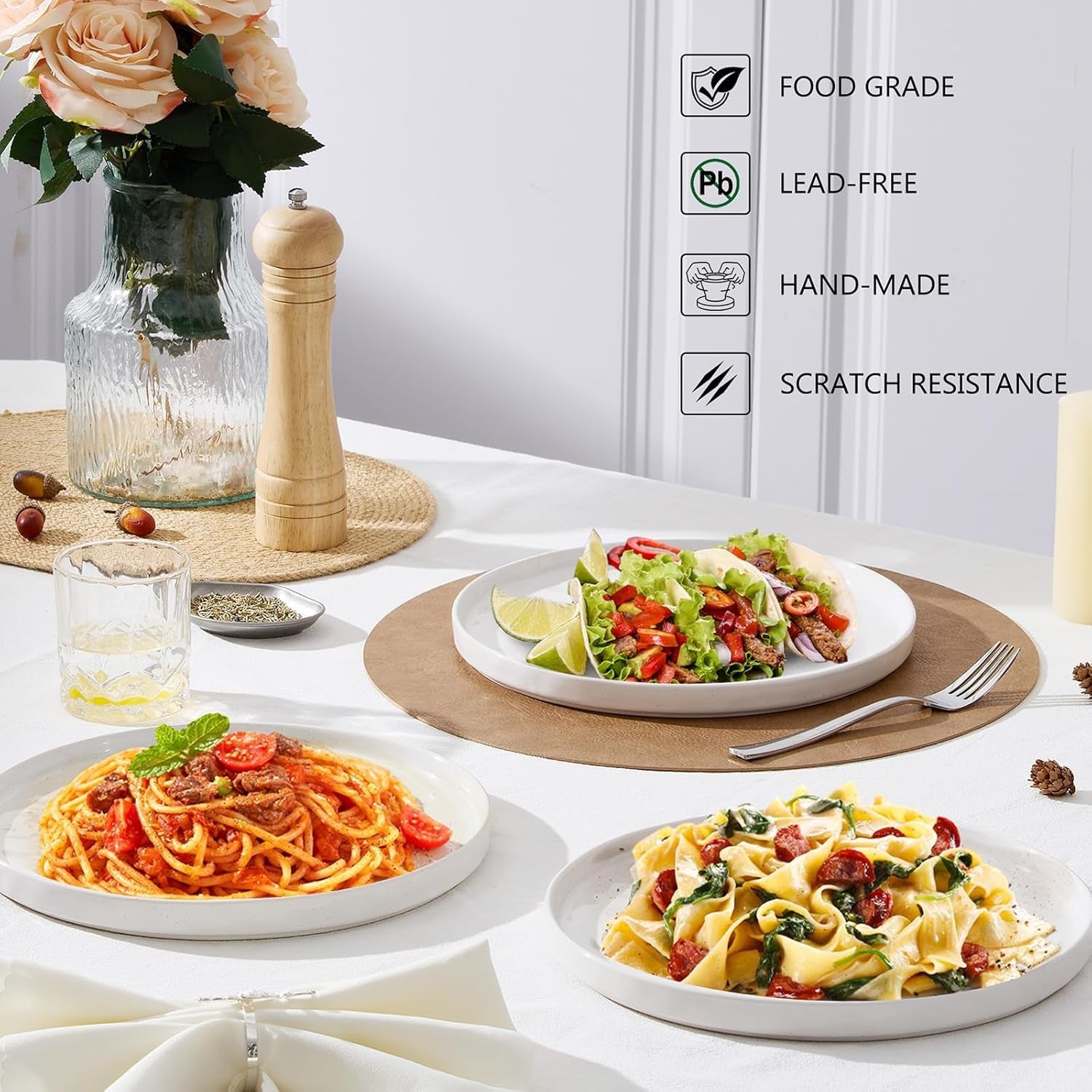 7.9in Ceramic Dessert Plates Set of 6 White Microwave Dishwasher Safe