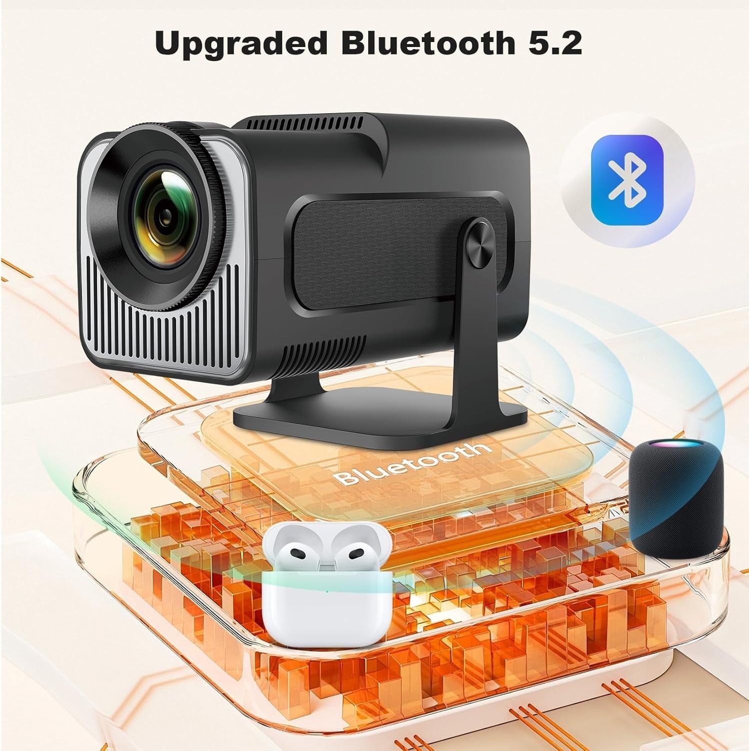 Android Mini Projector WiFi 6 Bluetooth 4K Ready 180° Rotating HD