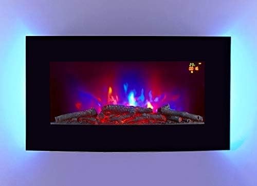 72cm Wall Mounted Electric Fireplace Curved Glass with Pebble & Log Flame