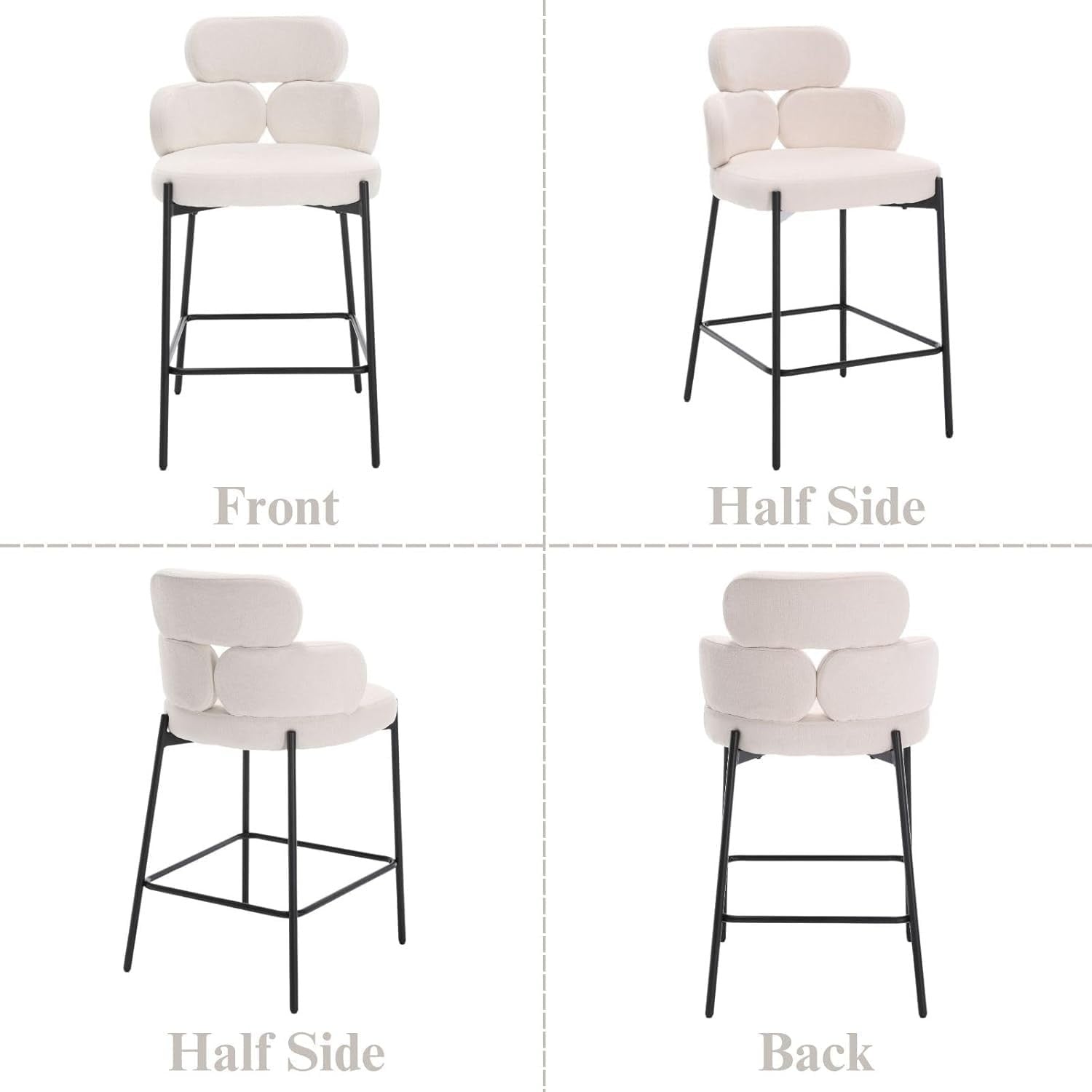 Modern Bar Stools 2pcs Beige Chenille Counter Kitchen Chairs