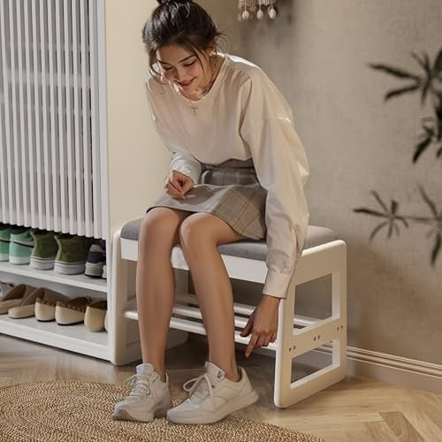 Small Shoe Storage Bench with Flip-Top & 2-Tier Rack for Entryway
