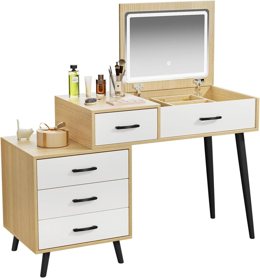 Adjustable Vanity Dressing Table Makeup Desk LED Mirror Storage Drawers