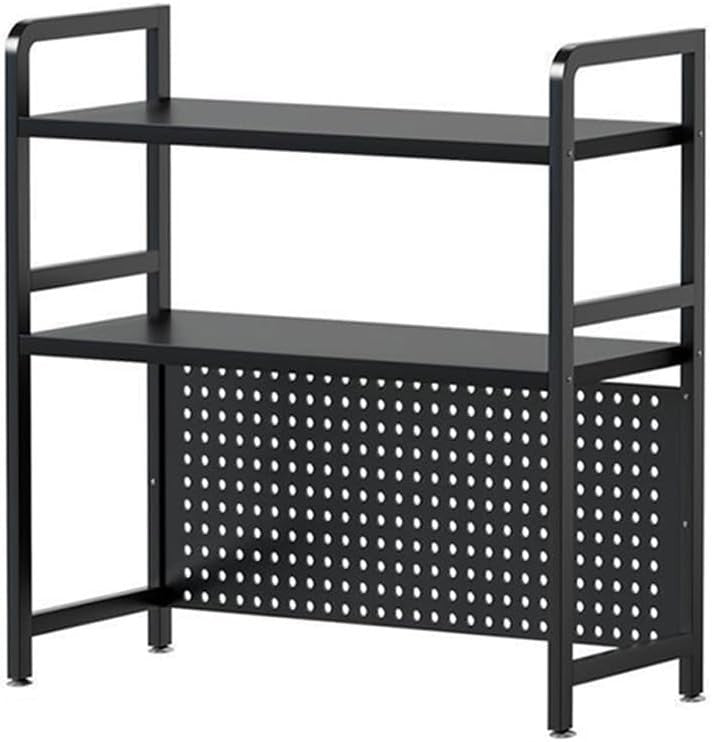 2-Tier Metal Desktop Bookshelf Organizer | Black Desk Hutch w/ Pegboard 115cm