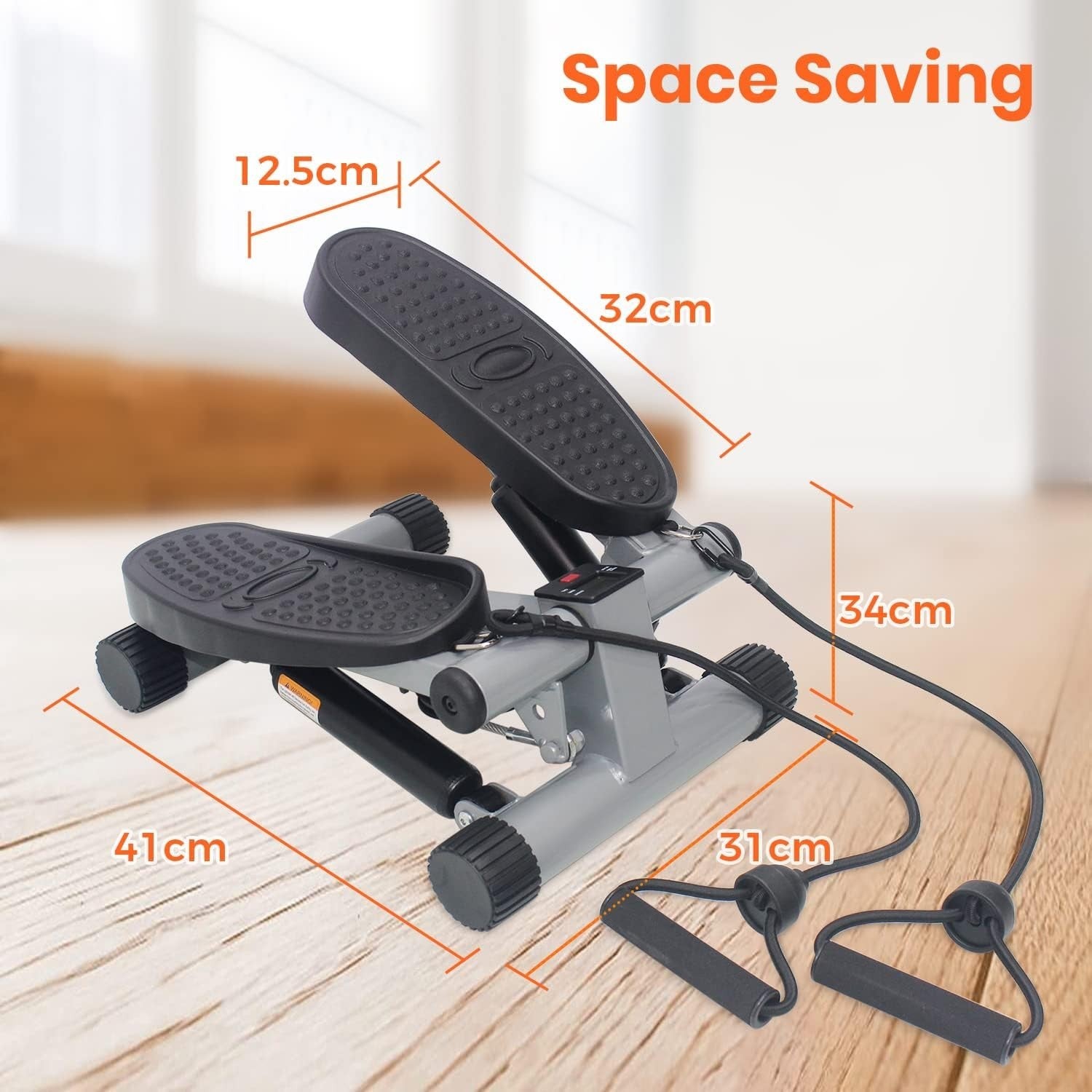 Mini Stepper w/ Resistance Bands, LCD Monitor & Non-Slip Pedals for Full-Body