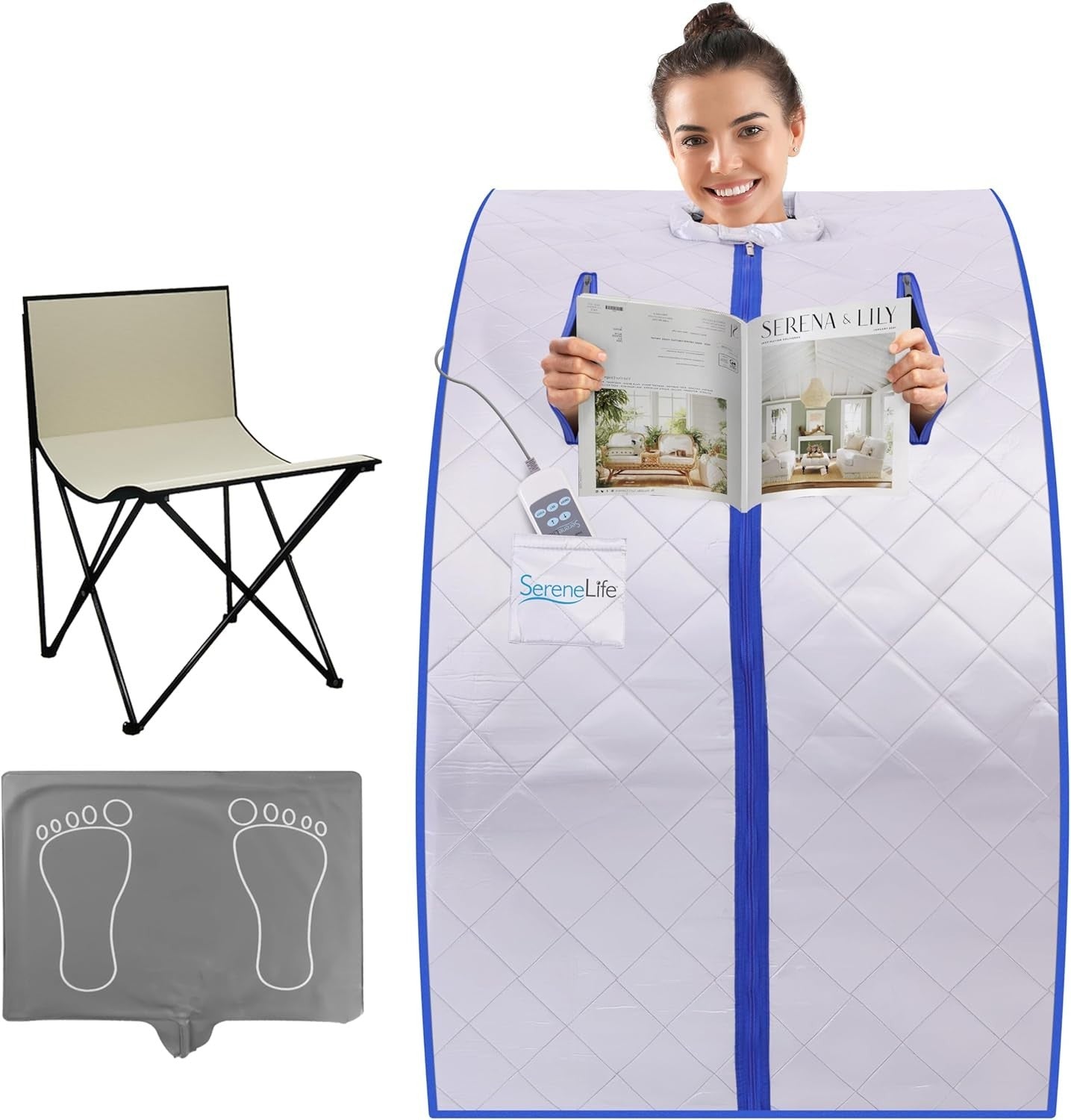 Portable 1-Person Infrared Sauna Tent – Home Steam Sauna w/ Foot Pad & Chair