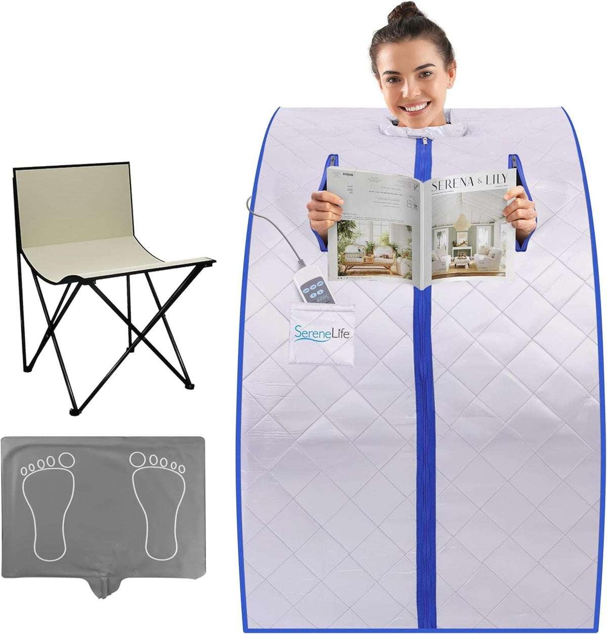 Portable 1-Person Infrared Sauna Tent – Home Steam Sauna w/ Foot Pad & Chair
