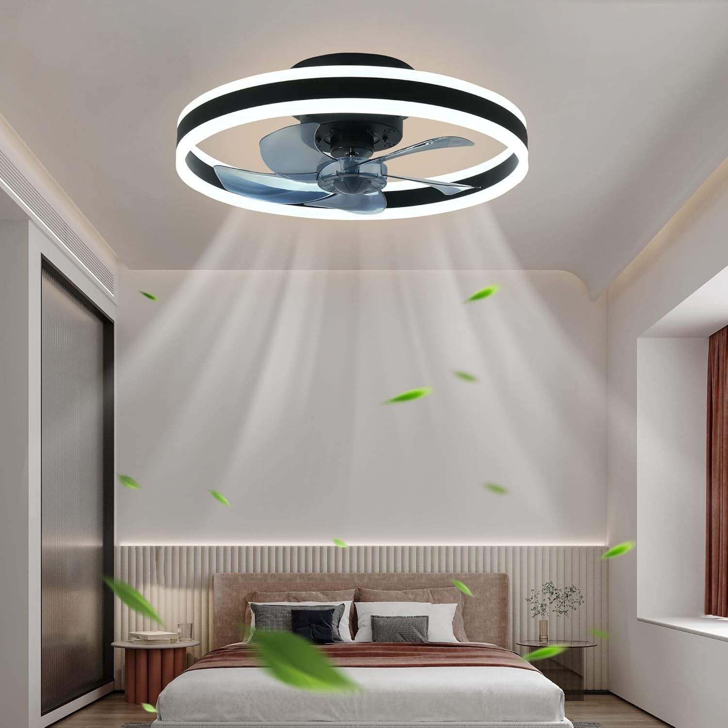 20" Smart Ceiling Fan Light, Alexa/Google, 6 Speeds, APP, Remote, Black