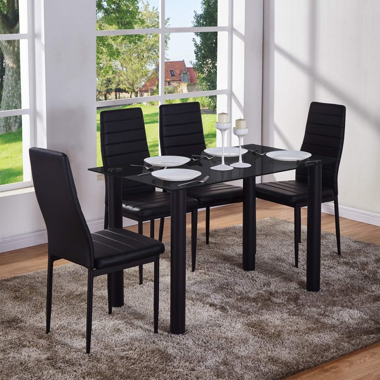 Modern Black Glass Dining Table Rectangle 120x70x75cm 4-Seater