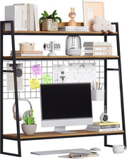 Black 2-Tier Desktop Bookshelf 95cm Space-Saving Desk Hutch Storage Rack
