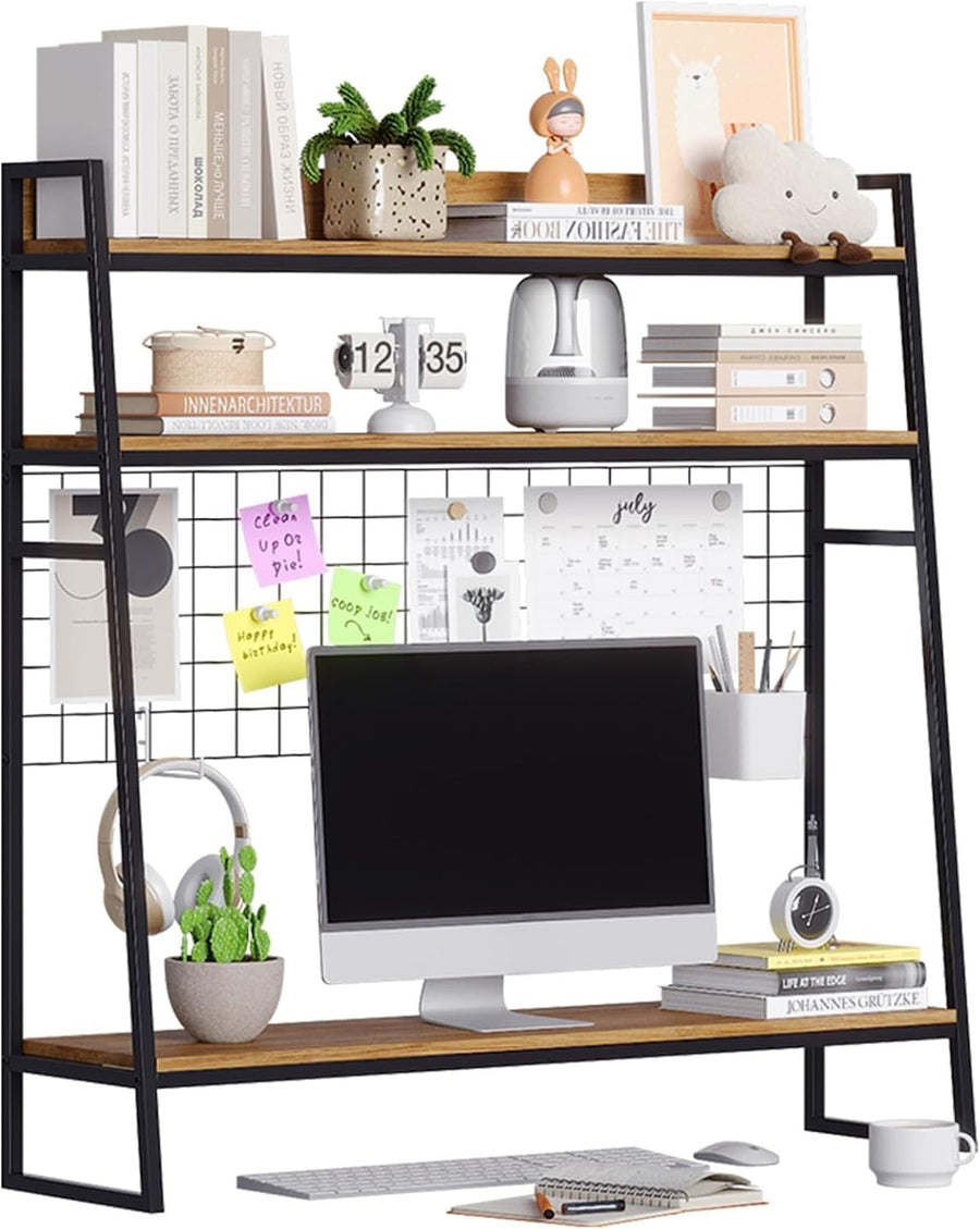 Black 2-Tier Desktop Bookshelf 95cm Space-Saving Desk Hutch Storage Rack